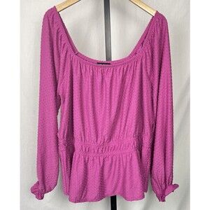 Lane Bryant Top‎ Long Sleeve Ruffle Elastic Waist Pink Swiss Dot 18 20 Romantic